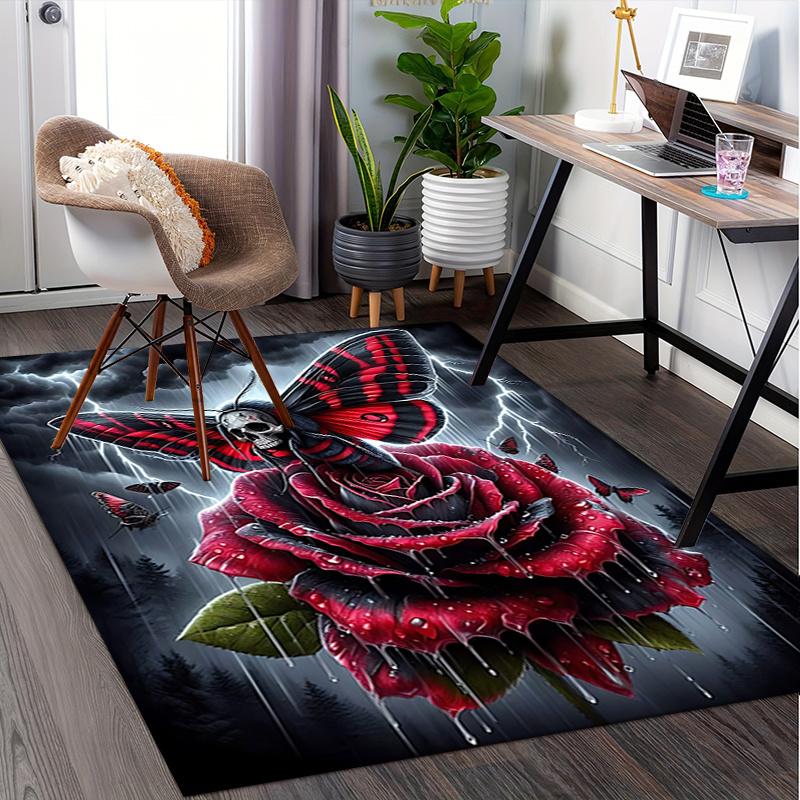 Chair Mat: Gothic Butterfly & Rose Office Carpet Large Size, Home Decor, Sofa Rug, Gift for Office and Living Room