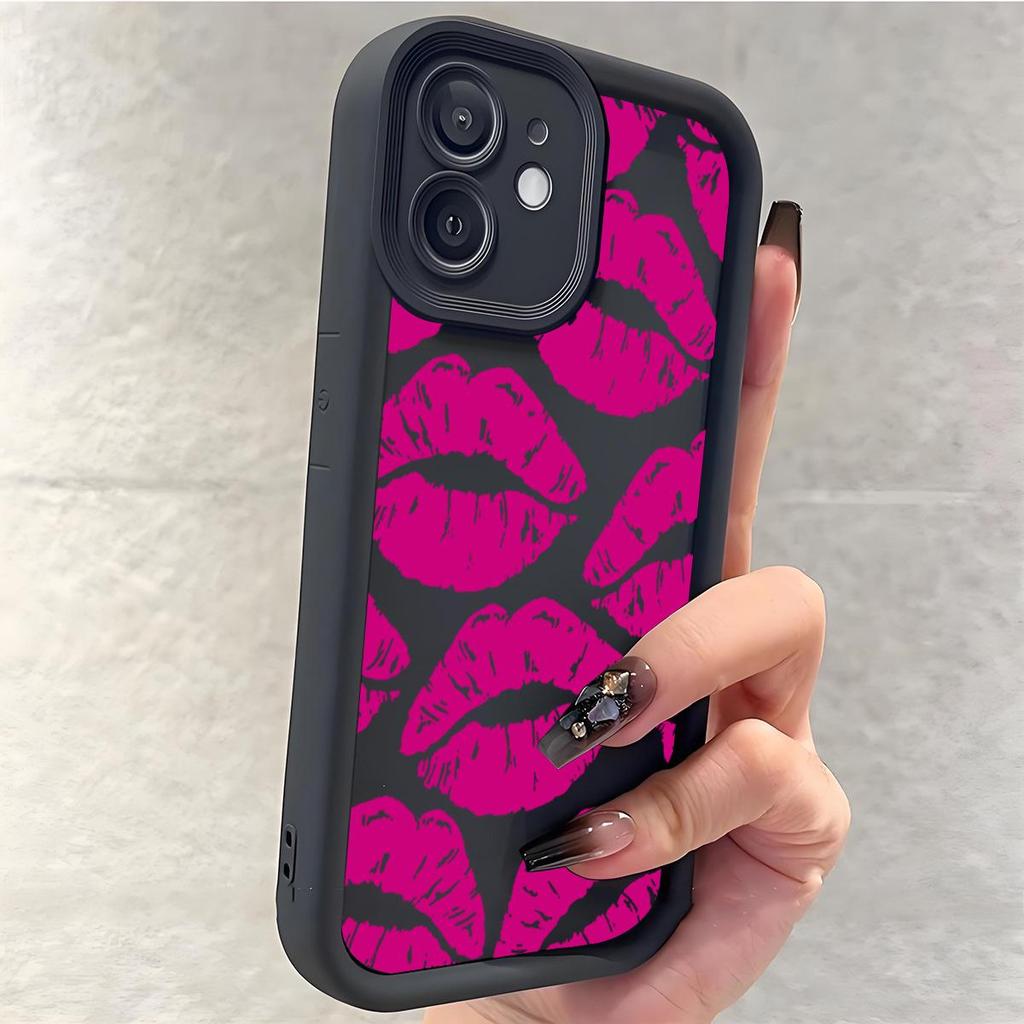 Rose Red Lipstick Sandpaper Case for iPhone 15/16/17