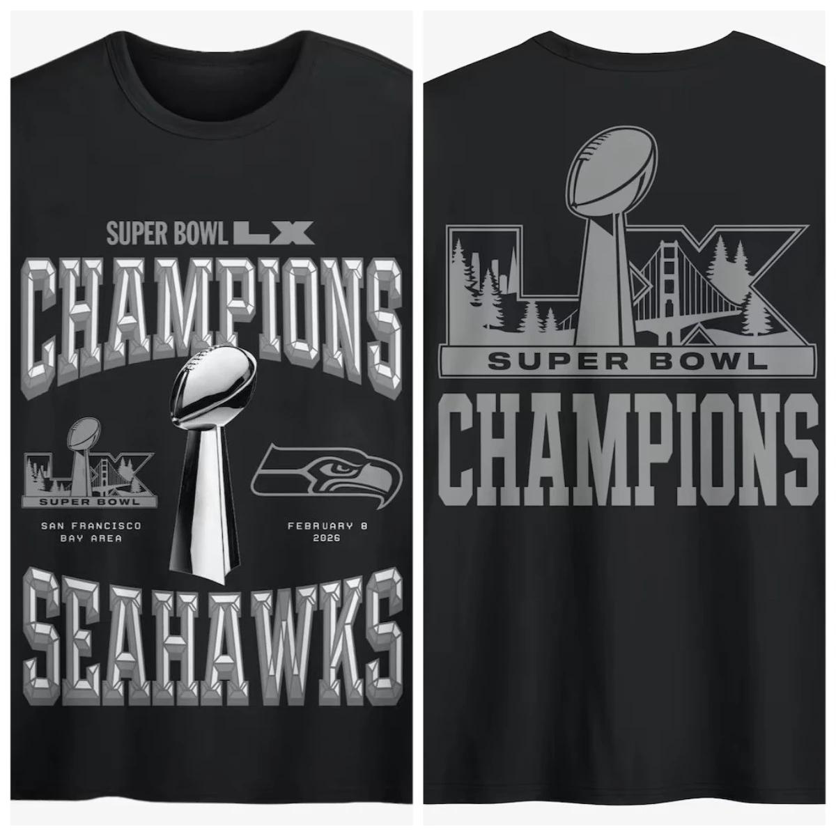 

Супербоул LX 2026 Чемпион Seahawks Памятная Футболка Унисекс Летняя Новая Мужская Хлопковая Футболка с Коротким Рукавом Подарок для Фанатов 4XL