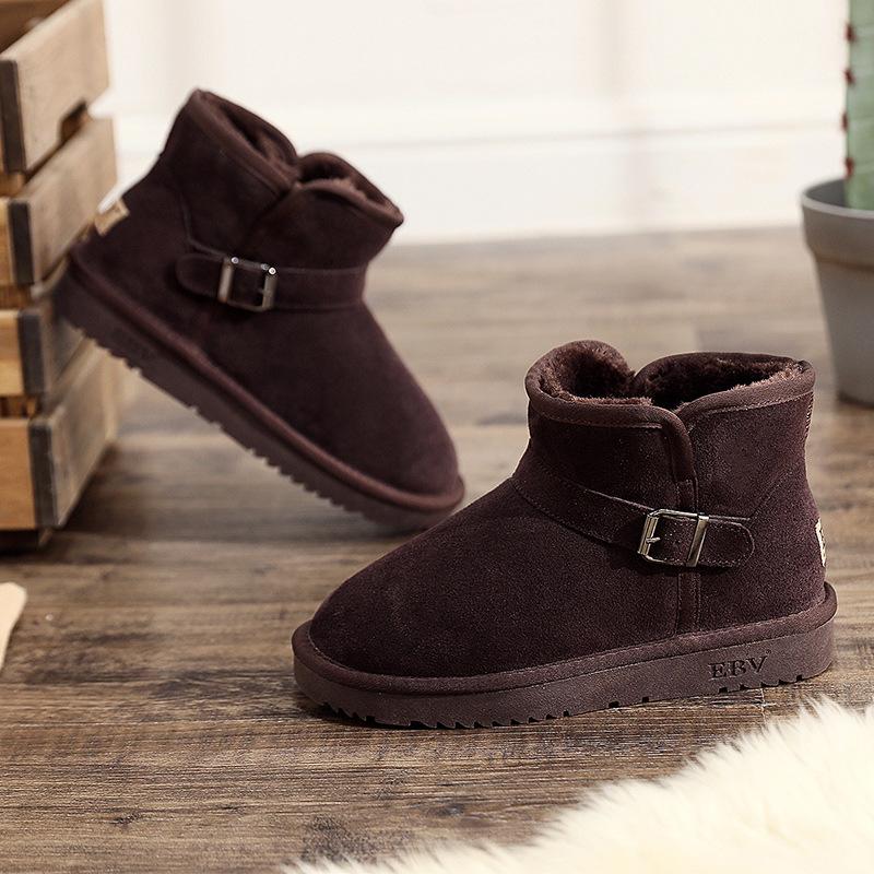 EBV New Cowhide Snow Boots Women's Short Boots Short Boots Thickened Fur Integrated Non-slip Bread Shoes Cotton Shoes