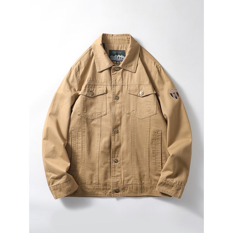 American Retro Pure Cotton Overalls Men s Spring and Autumn Export Menswear Fashion Brand Multi-Pocket Casual Polo Collar Jacket Khaki L