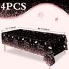 Black Rose Gold Plastic Tablecloth (Pack of 4), 86 x 51 inches Party Tablecovers for Black Rose Gold Theme Birthday Party Supplies