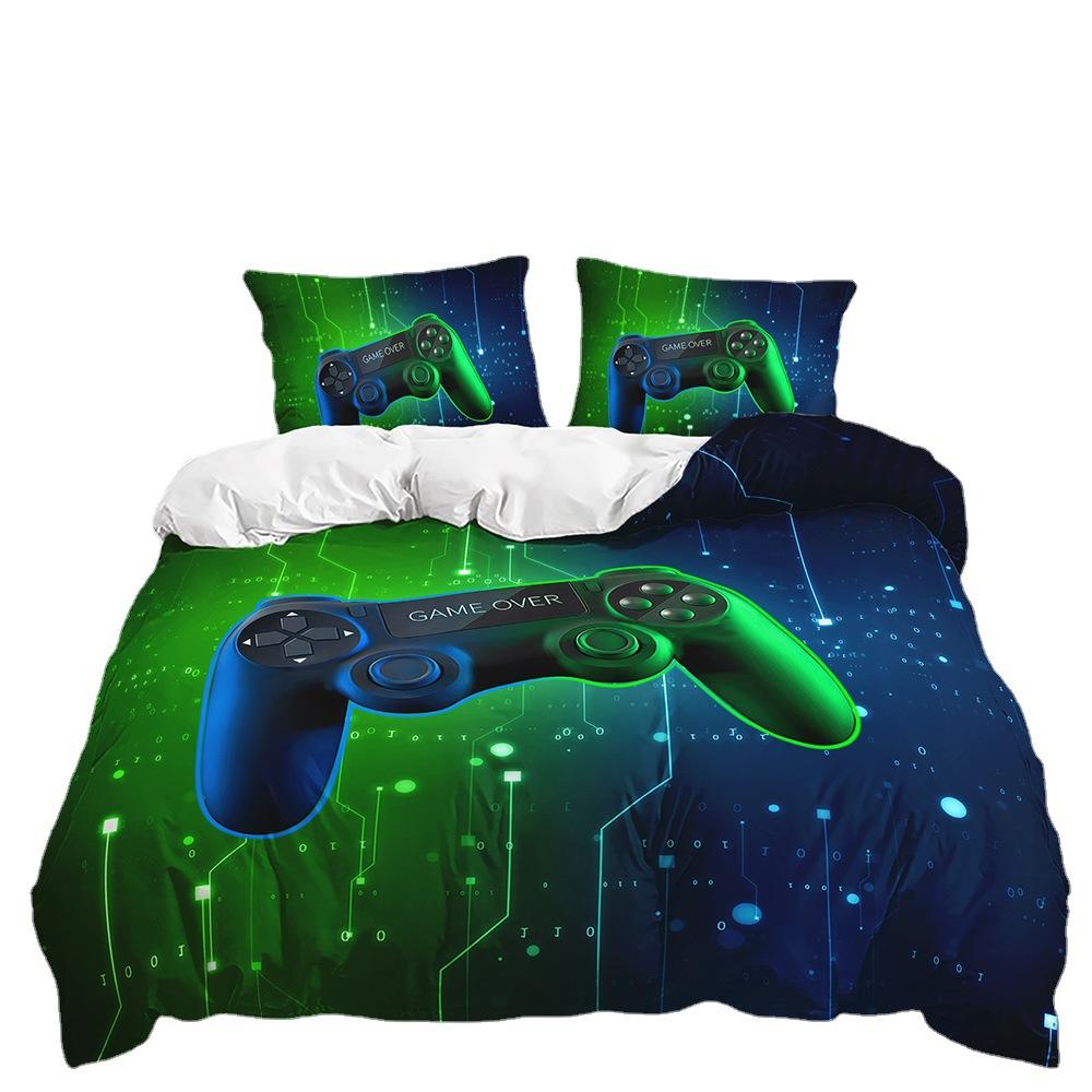 Three-Piece 3D Quilt Cover Gamepad Cool Gradual Change Kit Bedding