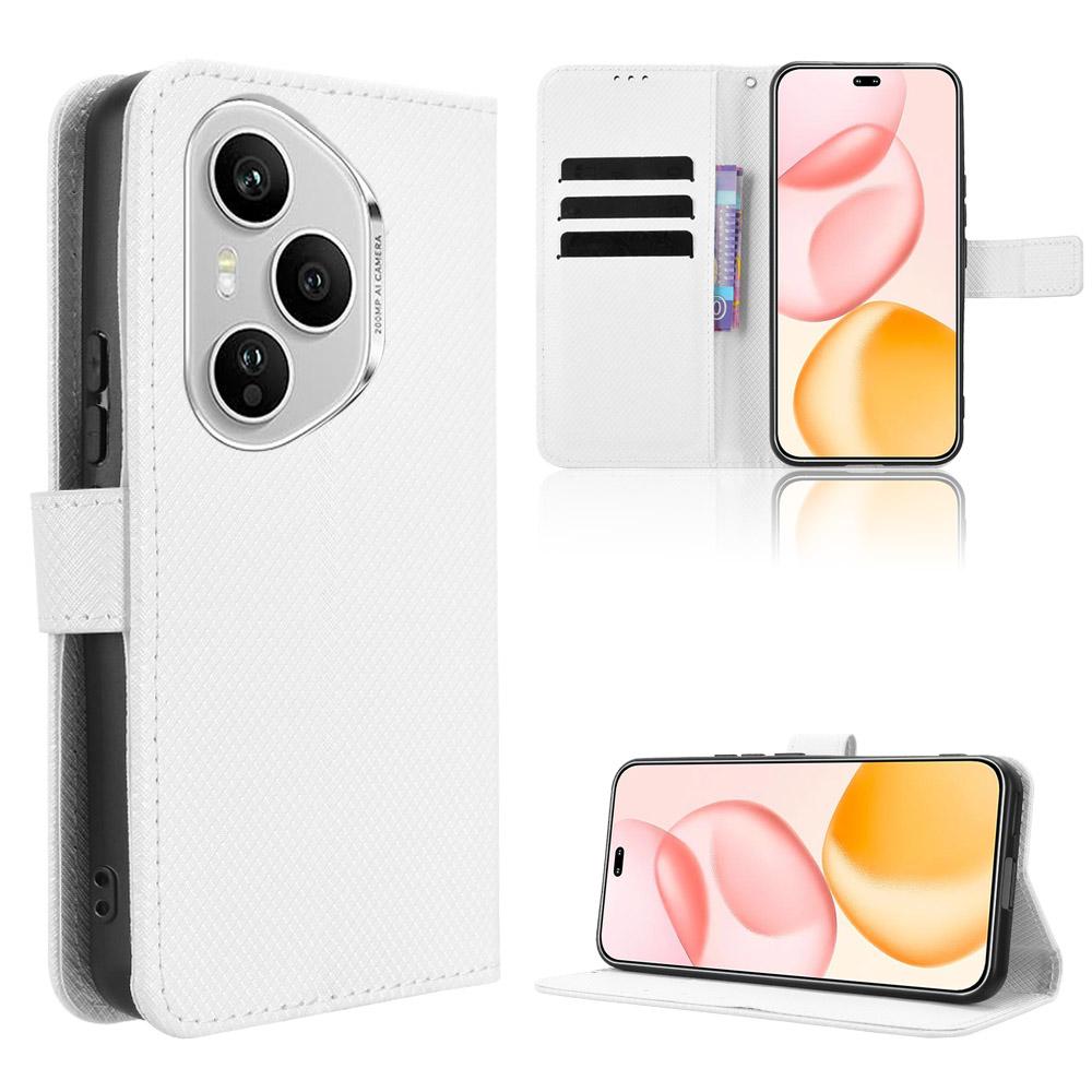 For Honor 400 Pro 5G (Global) Leather Wallet Case with Strap Diamond Texture Phone Cover