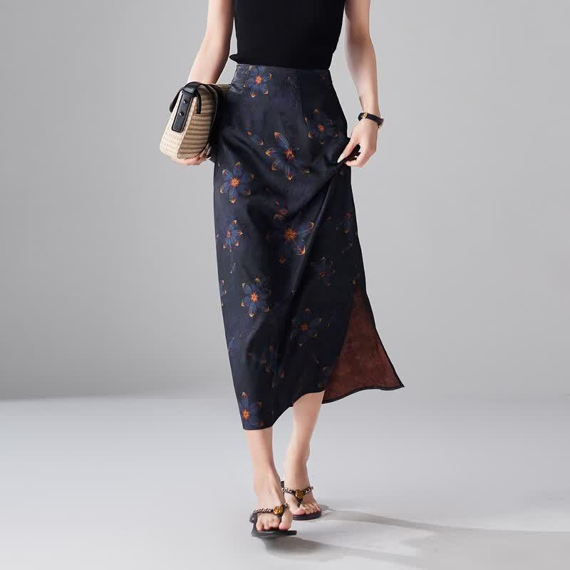 SOFSIL 2026 Summer Floral Slit A-Line Midi Skirt 29/XL