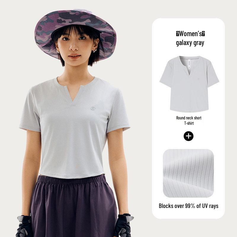 Tantuo Women s V-neck Short Sleeve T-shirt: Summer Breathable Antibacterial Sun-Protective Quick-Dry Sportswear. L