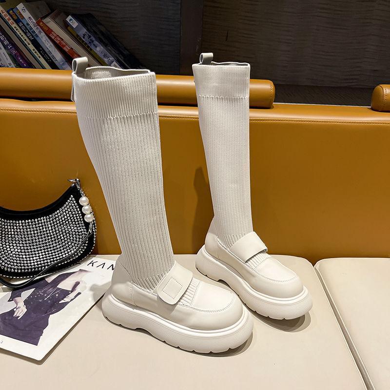 

Модная платформа Зимние ботфорты с длинным эластичным голенищем Белая обувь Женские ботинки Черная обувь для женщины Носок 2024 Новинка Весна Пу Новый 35