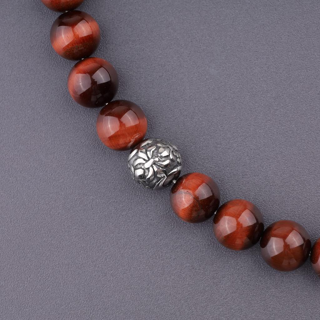 8mm Red Tiger Eye Lucky Charm Bracelet [COAI] Fleur-de-lis