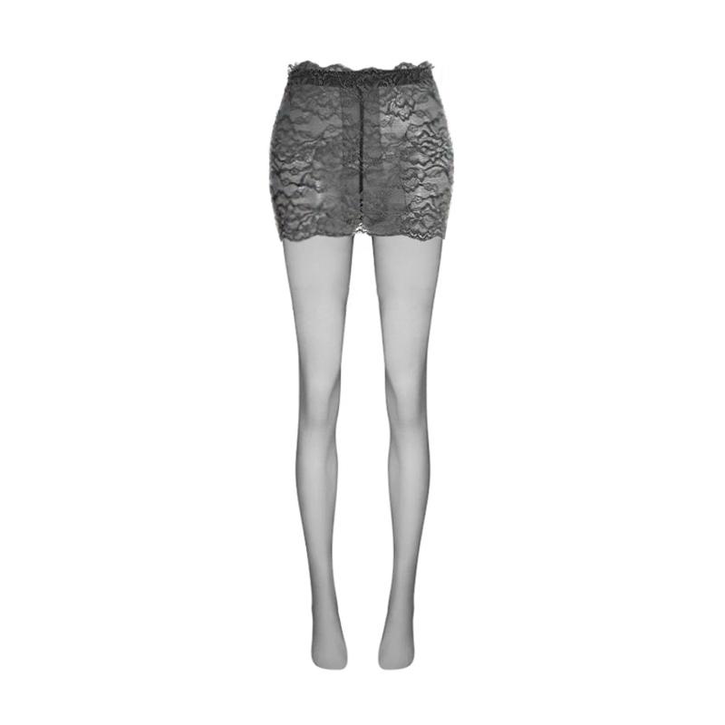 Women Sexy Stockings With Lace Wrap Hip Mini Skirt Aurora Oil Shiny Glossy Ultra-Thin Transparent 3D Tights Pantyhose