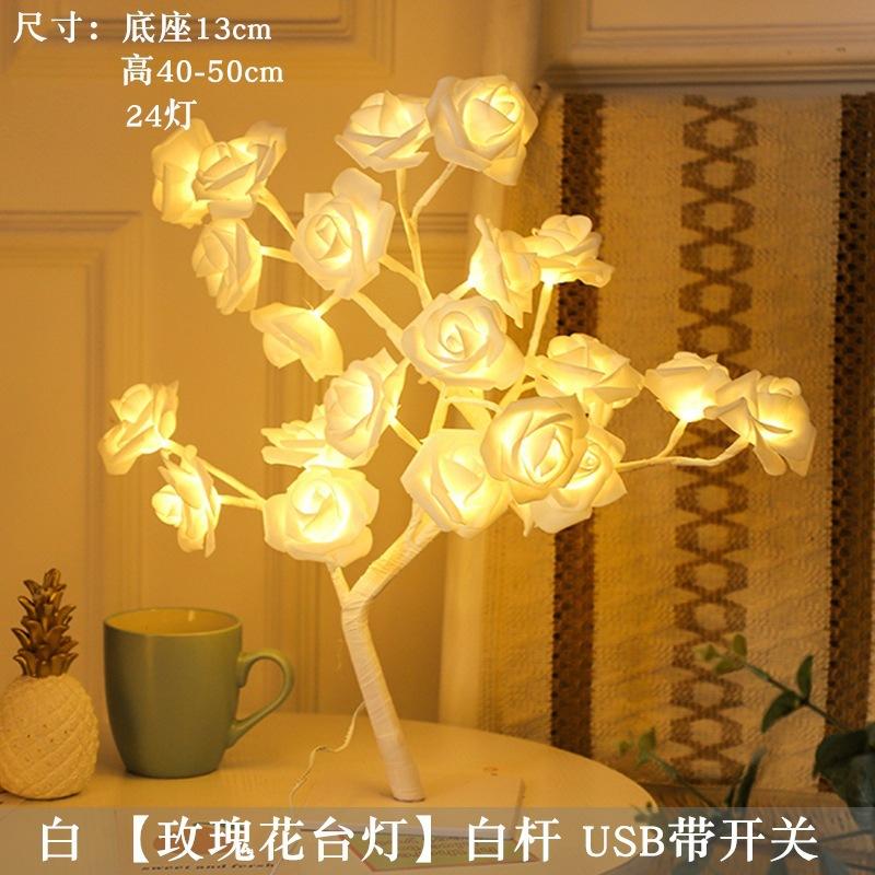 24 LED Red Rose Tree Lights USB Table Lamp Fairy Flower Night Light for Home Party Christmas Wedding Bedroom Decoration Gift