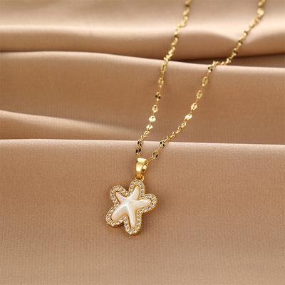 Collana di Perle Stella Marina Xiulu da Donna di Alto Senso Versatile Tendenza Ciondolo Micro-Intarsiato Catena per la Clavicola