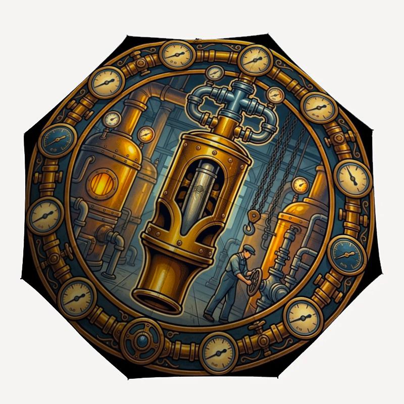 Steam Punk Machinery Pattern Umbrella, Portable and Foldable Design, 8 Ribs, a Casual Accessory for Halloween, Christmas, and Birthday Gifts.