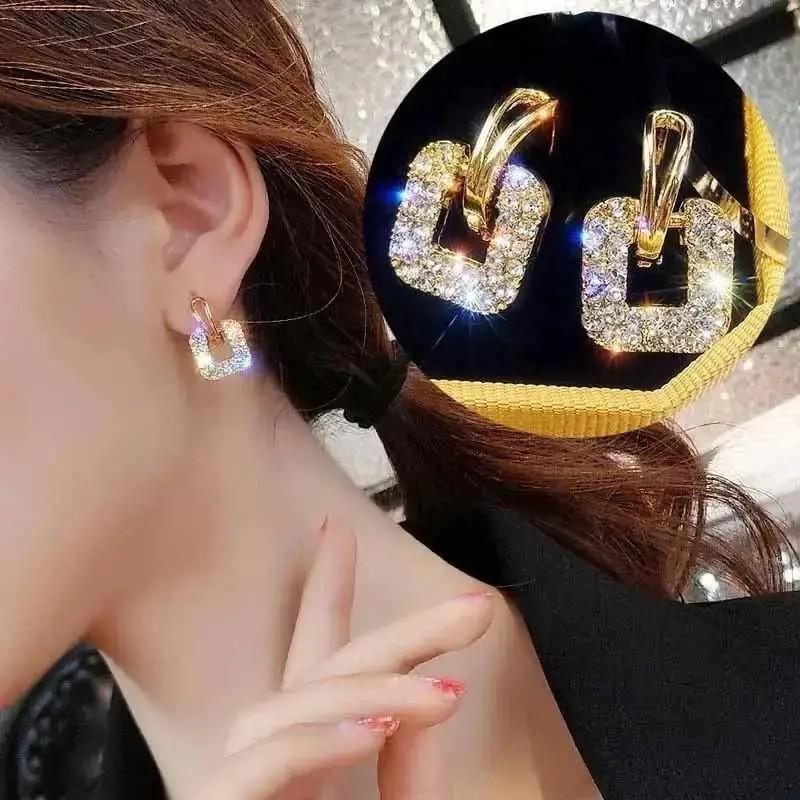 Silver Needle Korean Fashion Zircon Drop Earrings For Women Jewelry Trending New Luxury Vintage Gold Color Earrings