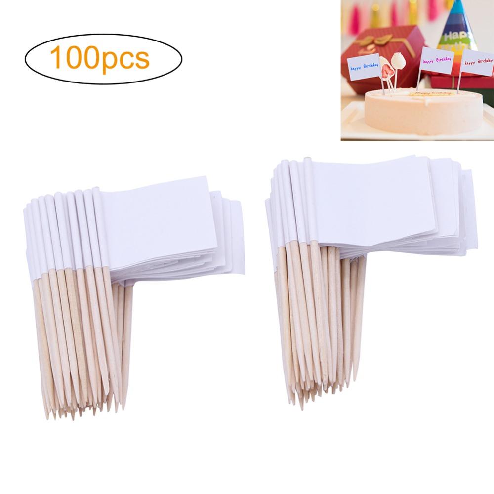100 PCS White Cupcake Toppers Paper Wood Cheese Markers Practical Toothpick Flags  Buffet