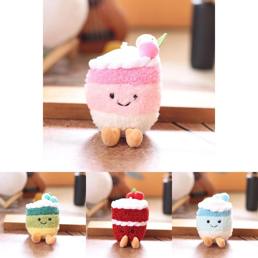 Plush Animal Cake Cup Pendant With Keychain For Birthday Gift And Bag Decoration