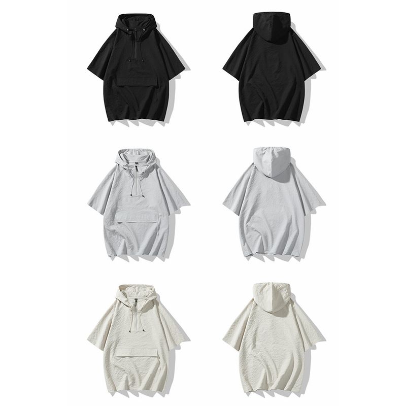 Wassup Thin Short-Sleeved T-Shirt Men's Summer 2025 New Hooded Top Outdoor Sports Casual T-Shirt