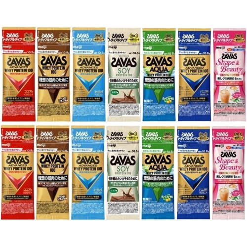 Meiji SAVAS Whey Protein Trial Type, 7 Varieties, 14-Pack Set, Tasting Comparison