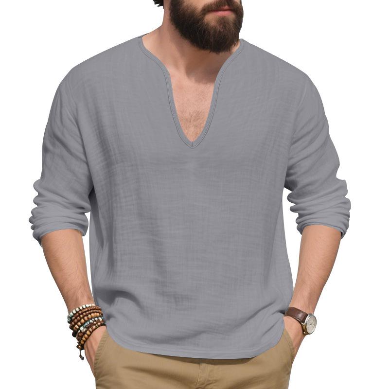 Men S Loose Breathable Linen Casual Long Sleeve T Shirt Plus Size Autumn