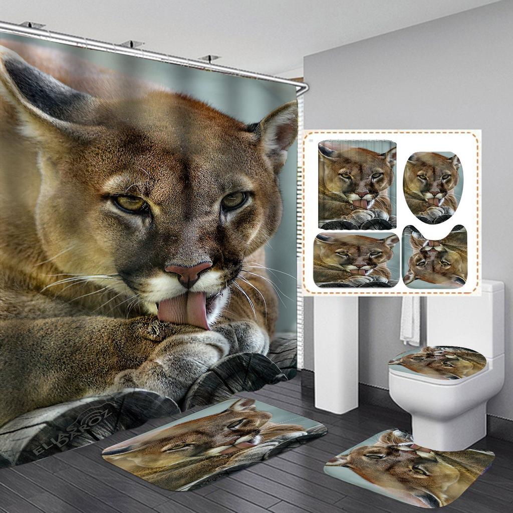 4Pcs Leopard Series Shower Curtain Sets for Bathroom Non-Slip Bathroom Rugs Lid Toilet Cover Bath Mat