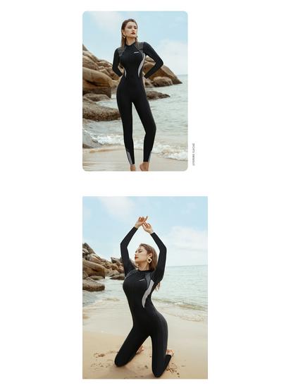 Damen Einteiliger Langarm & Hose Sonnenschutz Schlankmachender Tauch-Badeanzug Übergröße