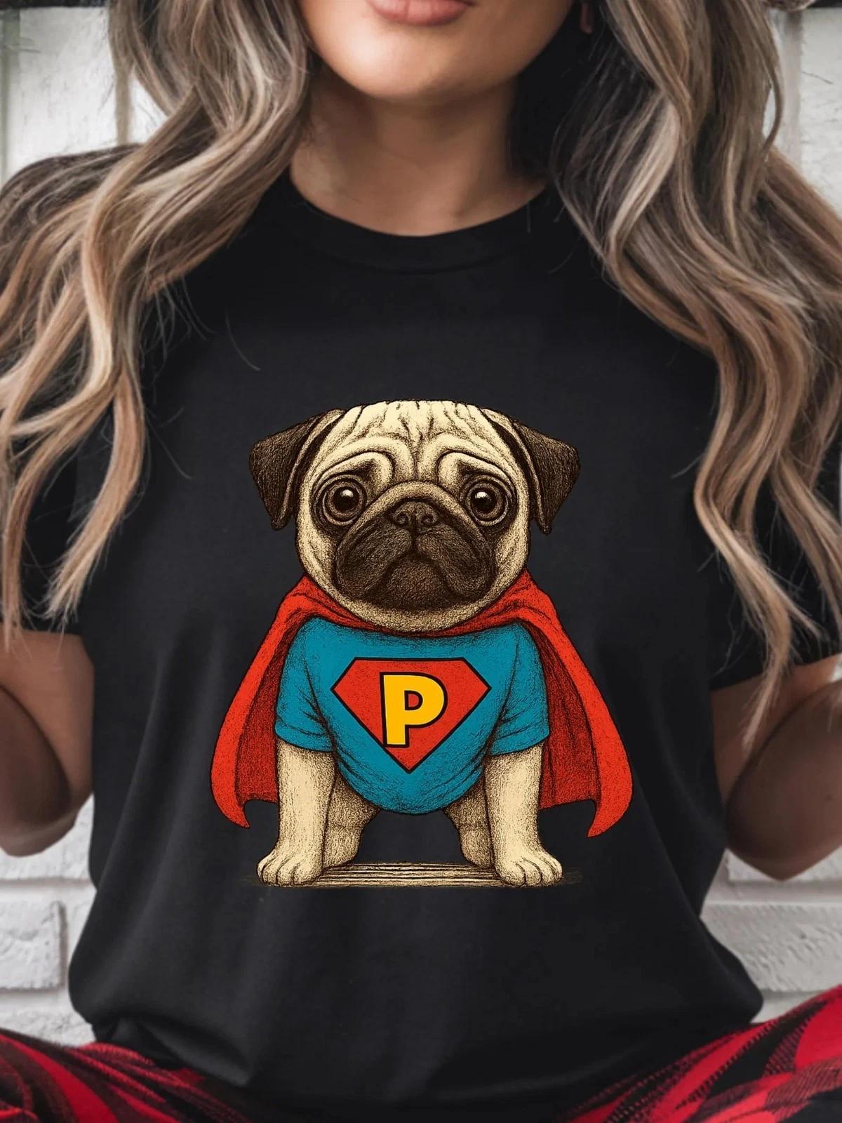 Super Pug T-Shirt Funny Dog Superhero Graphic Tee Cute Puppy Lover Gift S