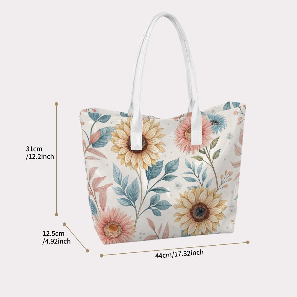Sunflower Printed Tote Bag Casual Large Capacity Shoulder Handbag for Women Daily Use
