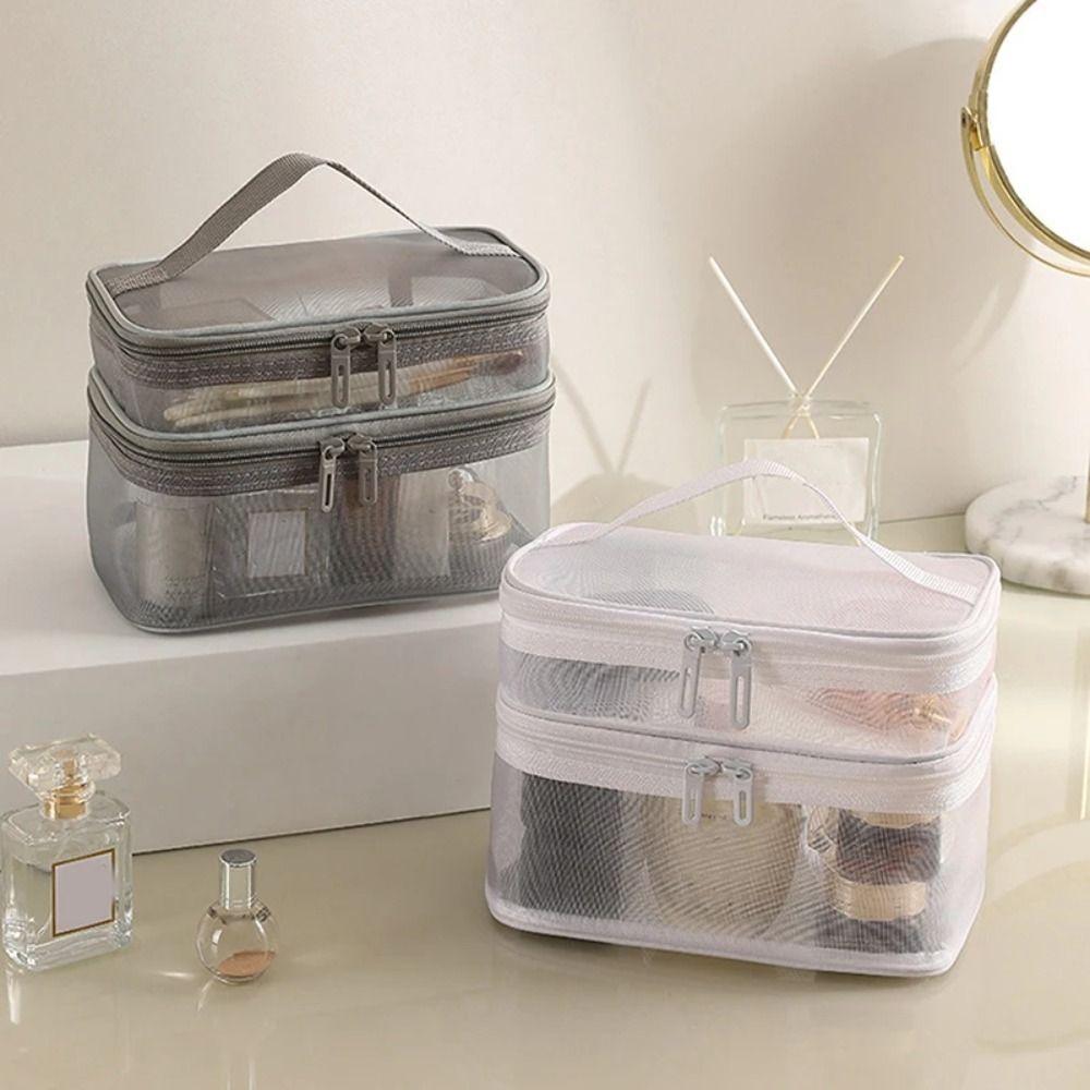 1/2/3 Layers Mesh Cosmetic Bags Zipper Perspective Makeup Bag Casual Cosmetic Storage Bag  Women