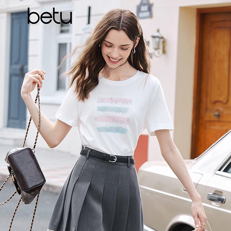BETU Women's Embroidered Letter Short Sleeve T-shirt
