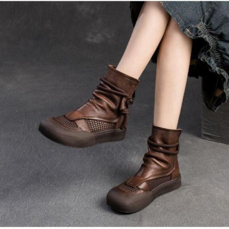 

Retro cool boots spring and summer new hollow breathable mesh boots rear zipper thick sole fashion mesh sandals 35 коричневый