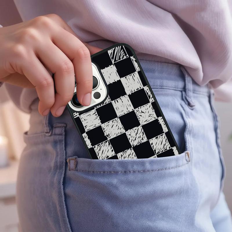 Luxury Chessboard Grid Love Heart Phone Case For iPhone 17 Air 15 16e 14 13 Pro Max Coque 12 11 Pro Max PLUS cover