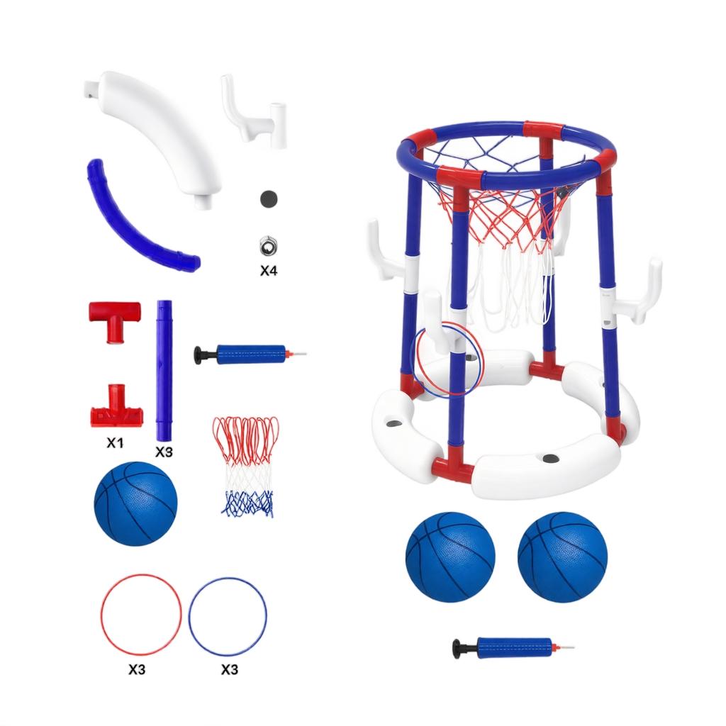 Aufblasbares Wasser-Basketballkorb-Set mit Pumpe und zwei Bällen Geeignet für Pool und Außenbereich Langlebig Leicht Tragbares Design