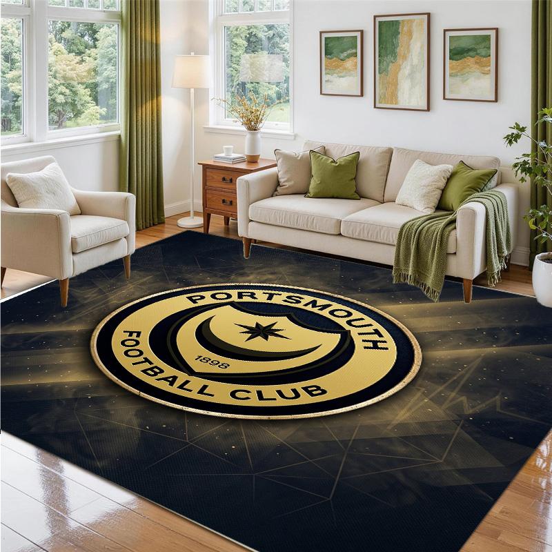Portsmouth FC Design Crystal Velvet Rug Soft Decorative Mat for Bedroom Entrance