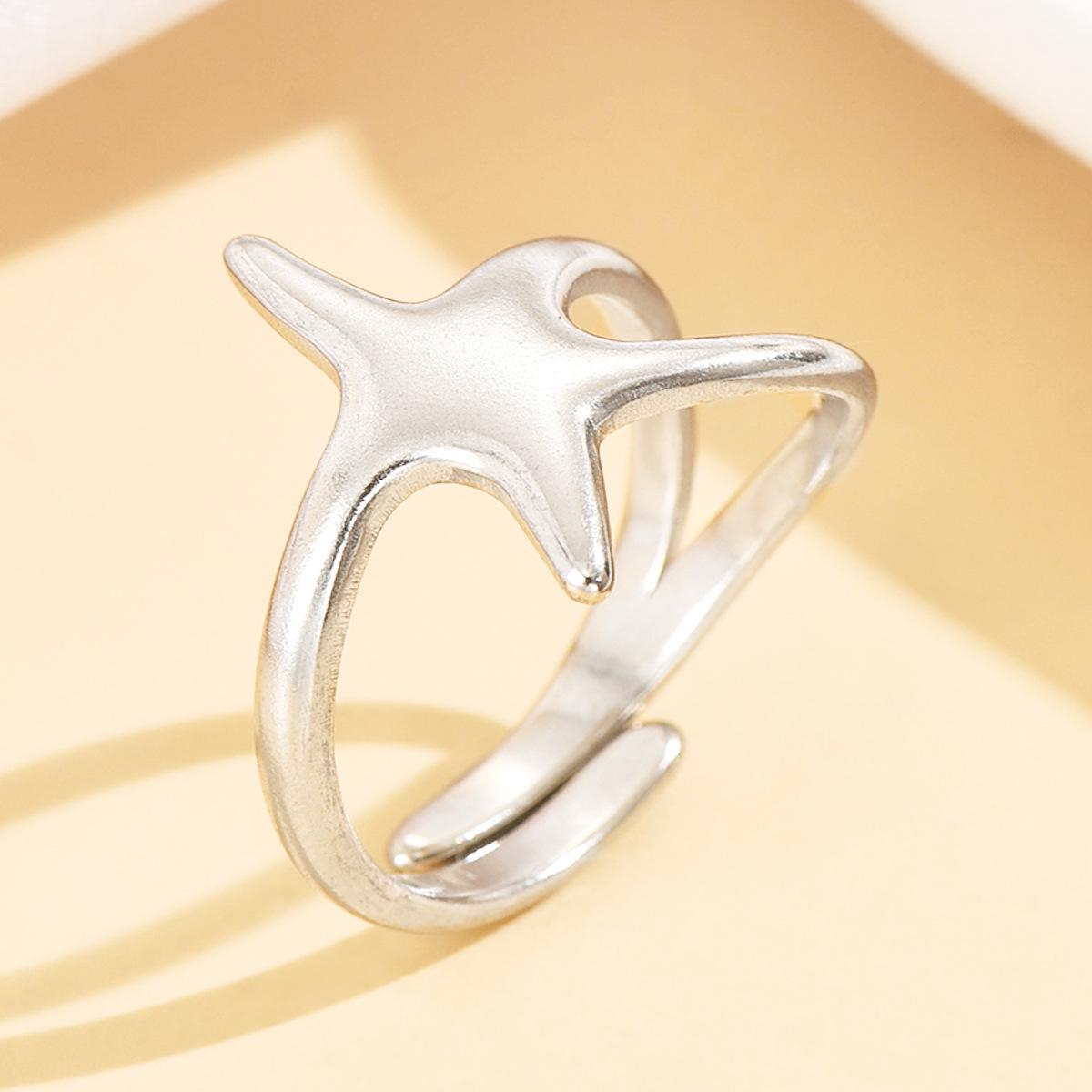 Stainless Steel Adjustable Starfish Ring - Casual Resort-Style Jewelry