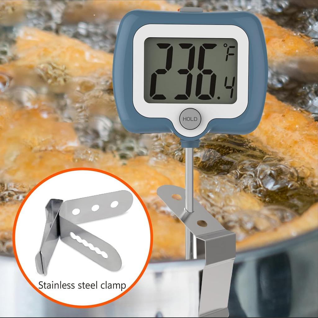Digital Candy Thermometer with 10" Probe & Pot Clip - Instant-Read LCD Food Thermometer for Candy Making Meat Cooking