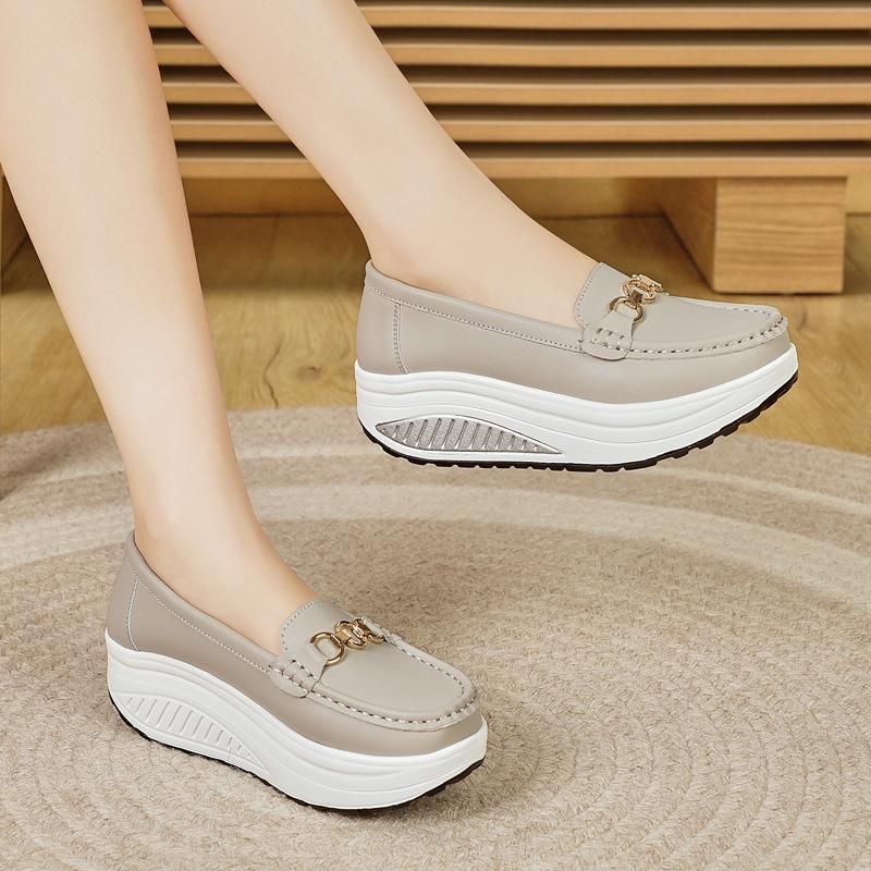 Cross-border Songgao Height-Increasing Plus Size Genuine Leather Bean Shoes for Women