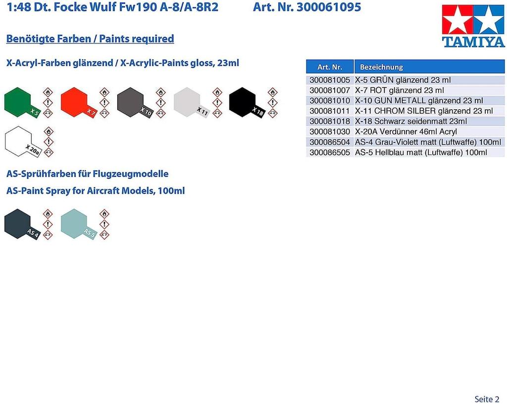 Tamiya 1/48 Masterpiece Series No. 95 German Air Force Focke-Wulf Fw190 A-8/A-8 R2 Plastic Model Kit 61095