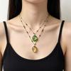 Statement Big Oval  Long Pendant Necklace For Women Creative  Green Champagne Color Sweater Chain