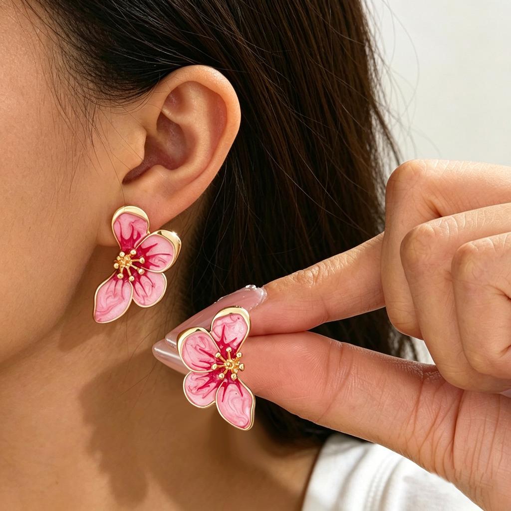 New Women's Earrings, Niche Trendy Floral Drip Design, Metal Stud Earrings, Versatile Earrings
