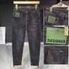 JYL Men's Black Cargo Jeans Spring Cleanfit High-Street Elastic Waist Denim
