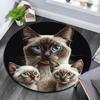 Kulatý koberec Siamese kočka, Koberec do obývacího pokoje, ložnice, k pohovce, herny Dekorace, Protiskluzová podložka