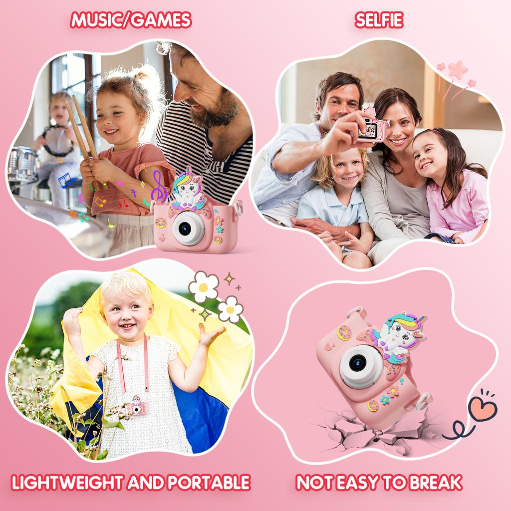 Aparate foto pentru copii Jucării Ecran IPS de 2 inch Aparate foto digitale Fotografie Selfie cu card de 32 GB Joc educativ pentru fată băiat Cadou de ziua de naștere