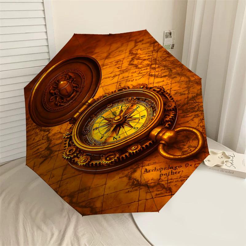 

1PC Compass Map Umbrella-8-Rib Reinforced, Automatic Open, Lightweight & Durable, Fashion Accessory for Outdoor-L0323