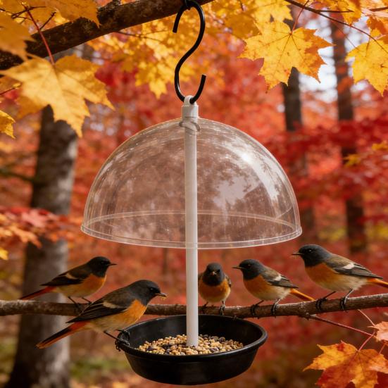 Regulowany karmnik dla ptaków Wiszący karmnik dla ptaków z przezroczystą kopułą chroniącą przed deszczem Zewnętrzna tacka na nasiona dla ptaków do ogrodu, tarasu, dla dzikich ptaków