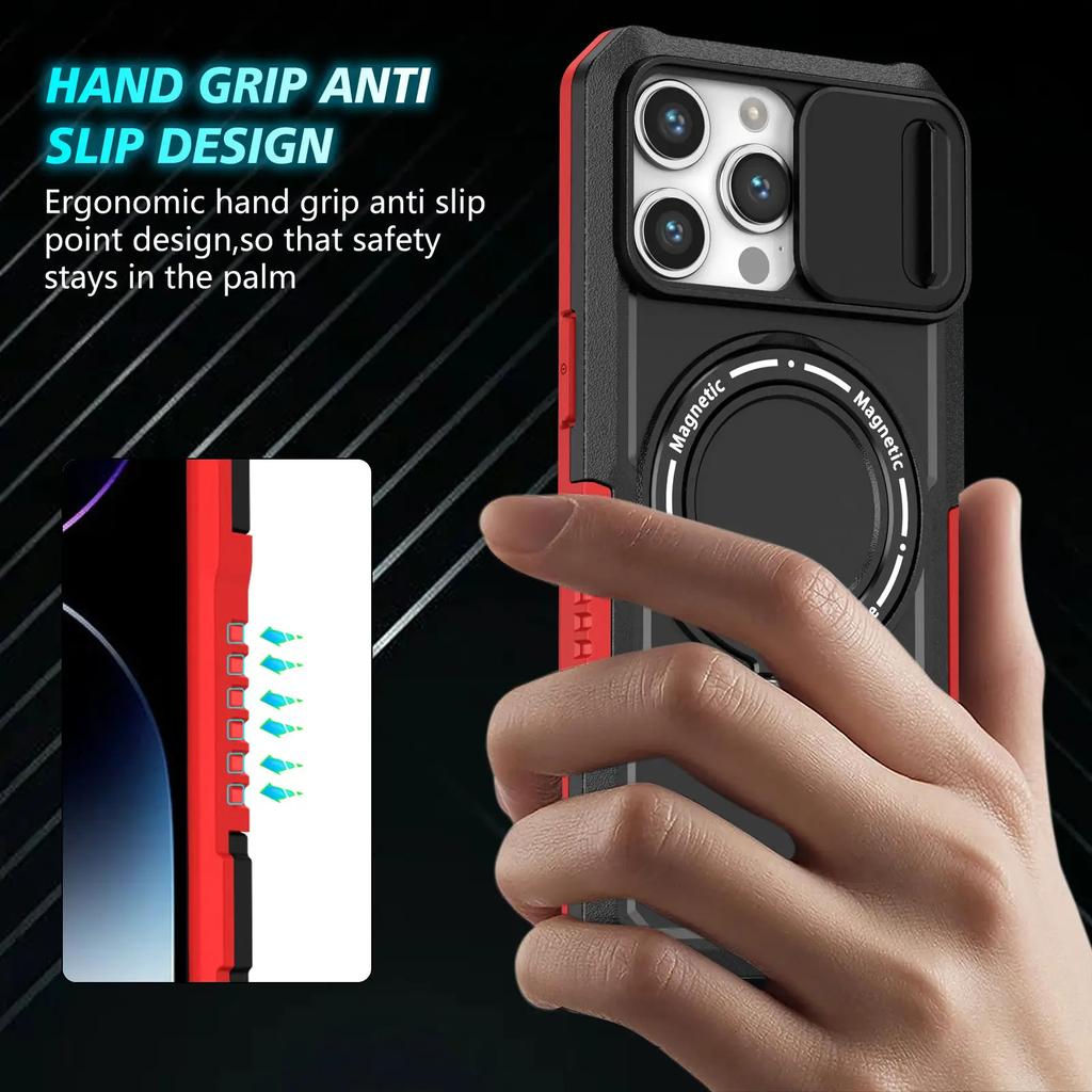 Coque avec béquille pour iPhone 15 14 Pro Max Plus Glissière pour appareil photo avec support invisible Protection contre les chutes de qualité militaire Coque magnétique robuste