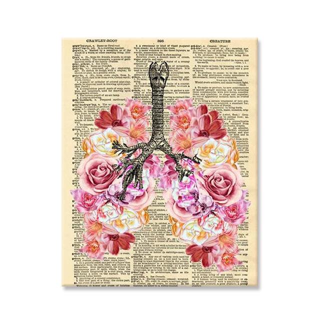 Ανθρώπινα Όργανα Τέχνη με Λουλούδια Ζωγραφική σε Καμβά Vintage Ιατρική Ανατομία Εικόνες στον Τοίχο Αφίσες Cuadros Κλινική Νοσοκομείου Διακόσμηση Τοίχου