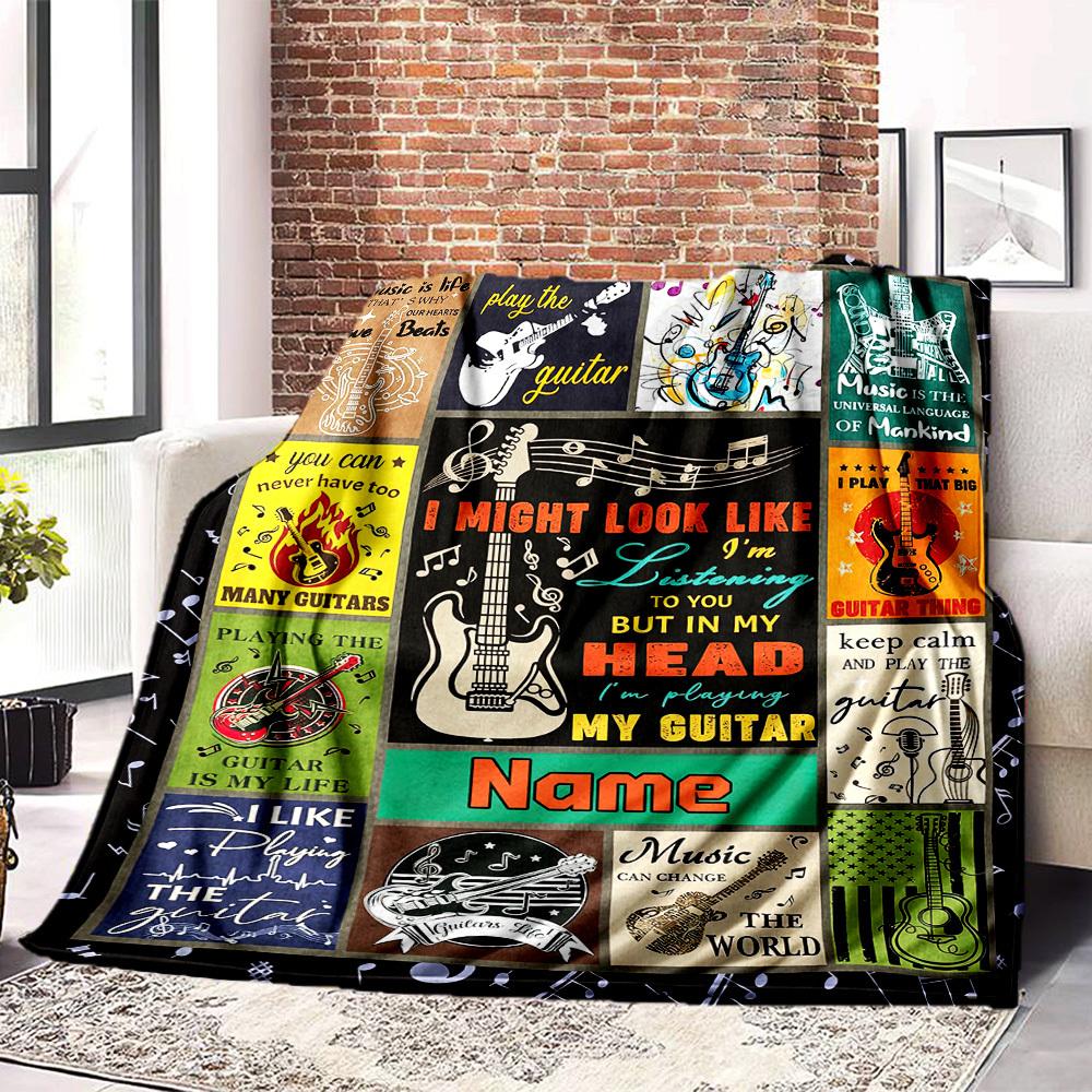 Music Is Life Guitar And Musical Quotes Collage Cozy Customizable Blanket Text Ultrasoft For Sofa Couch Office Bed Picnics For All Occasions Warmthful