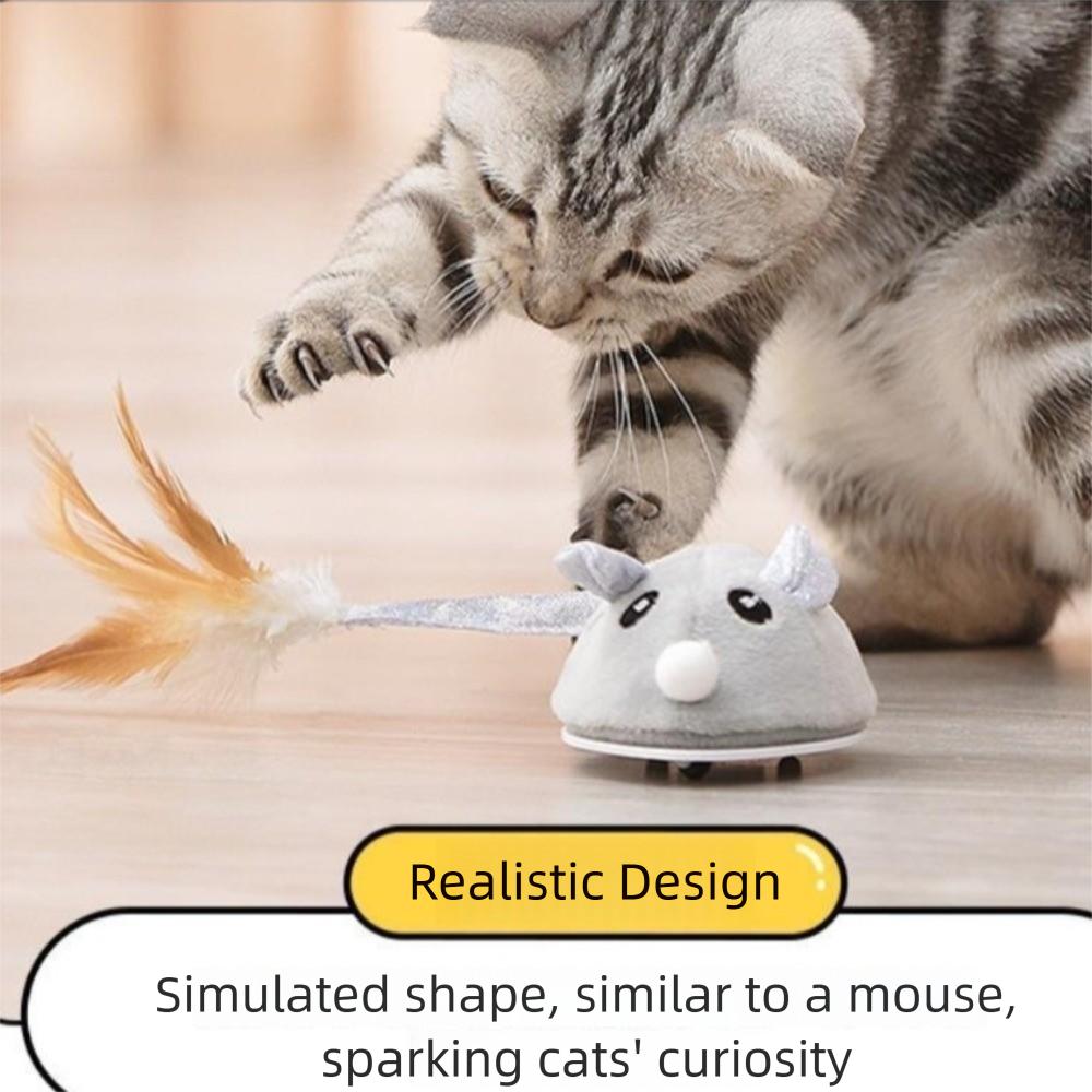 Interactive Mouse Moving Cat Squeaky with Feather Tail Electronic Mice Pet Realistic USB Rechargable Mouse Kitten