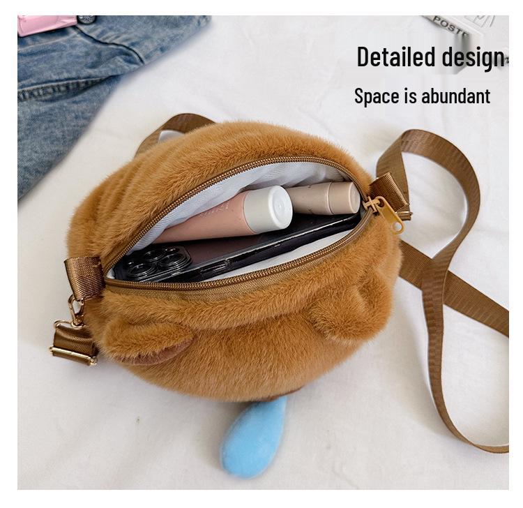 2025 Creative Cute Cartoon Plush Crossbody Doll Bag – Soft, Retractable, Round Shoulder Bag