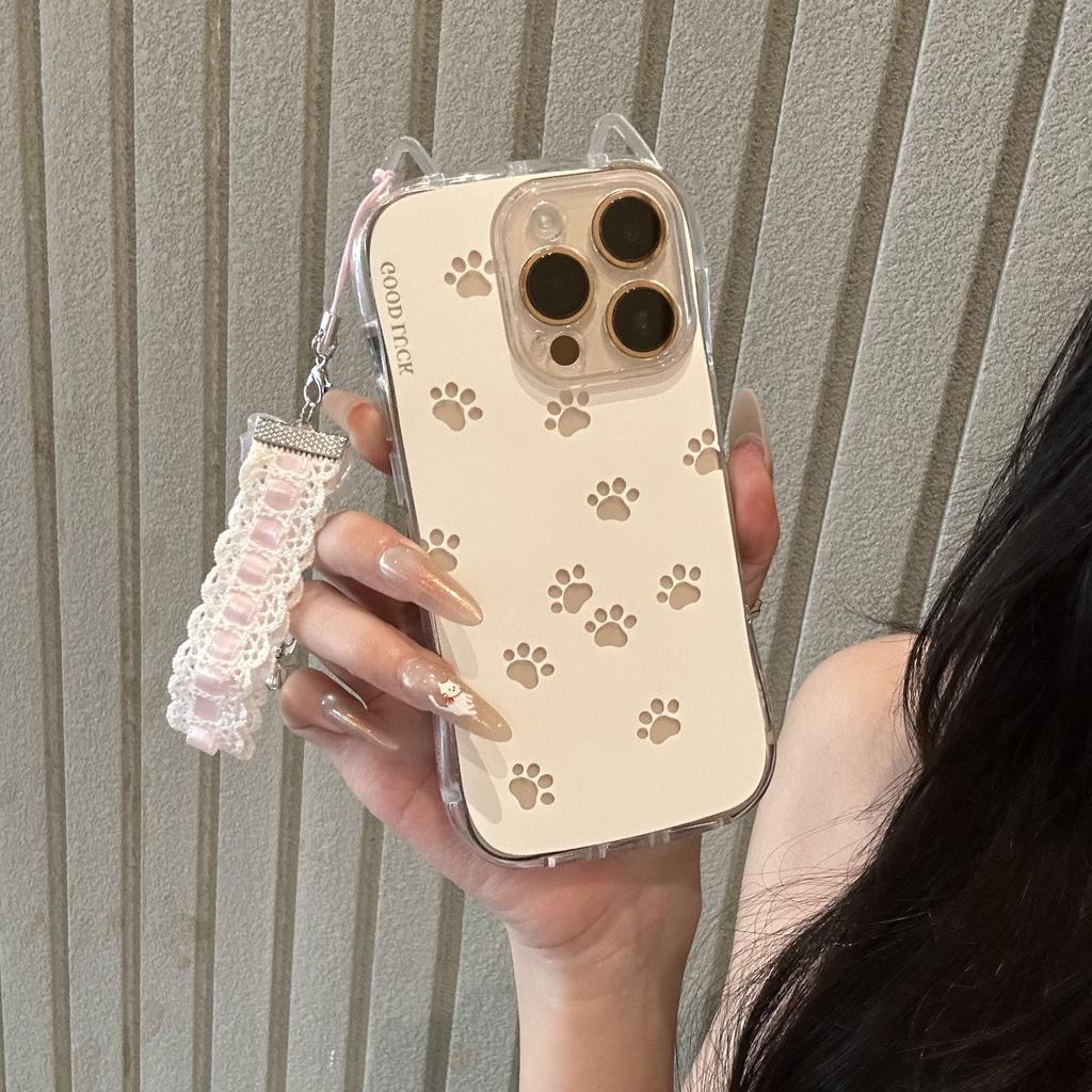Full screen cat paw print suitable for iPhone17 mobile phone case Air cat ears Apple 16Pro cute 15 women 14 soft case