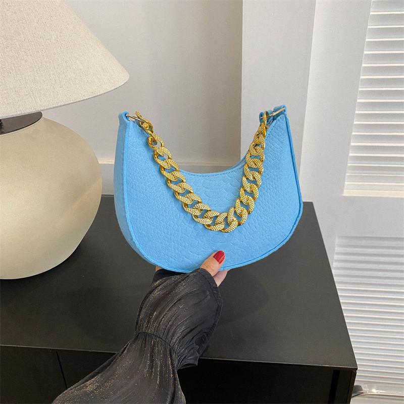 Fashionable Felt Bag Stylish Retro Simple Chain Crossbody Tote Underarm Handbag